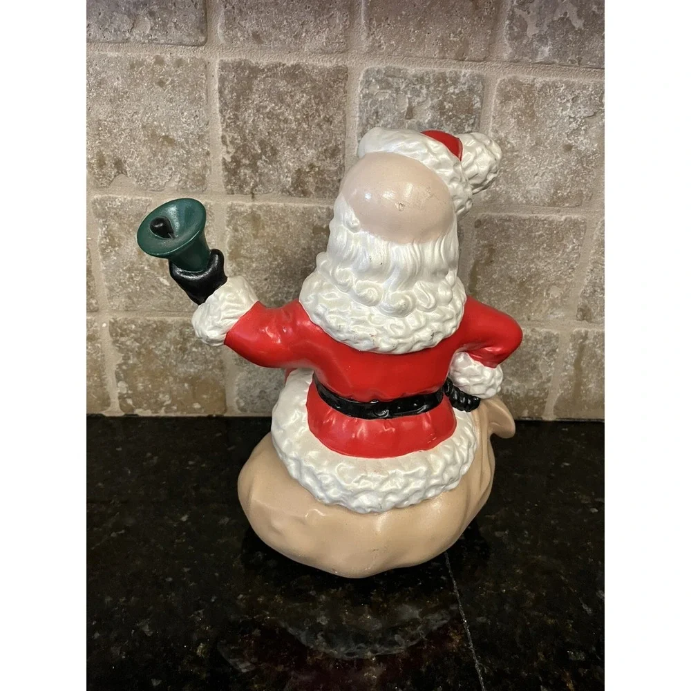 VTG Atlantic Mold Ceramic Santa Claus Sitting‎ On Bag Ringing Bell Hand Painted